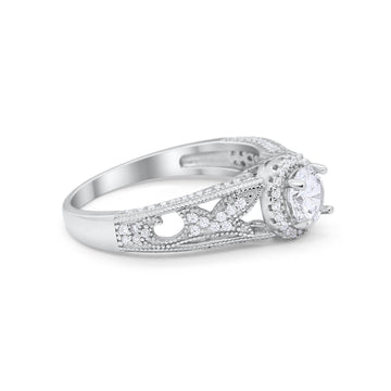 Halo Art Deco Engagement Ring Bridal Simulated CZ 925 Sterling Silver